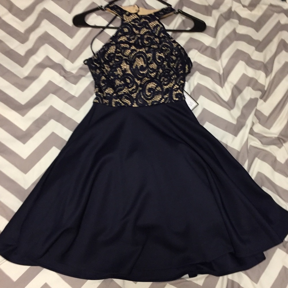 Navy blue short backless dress